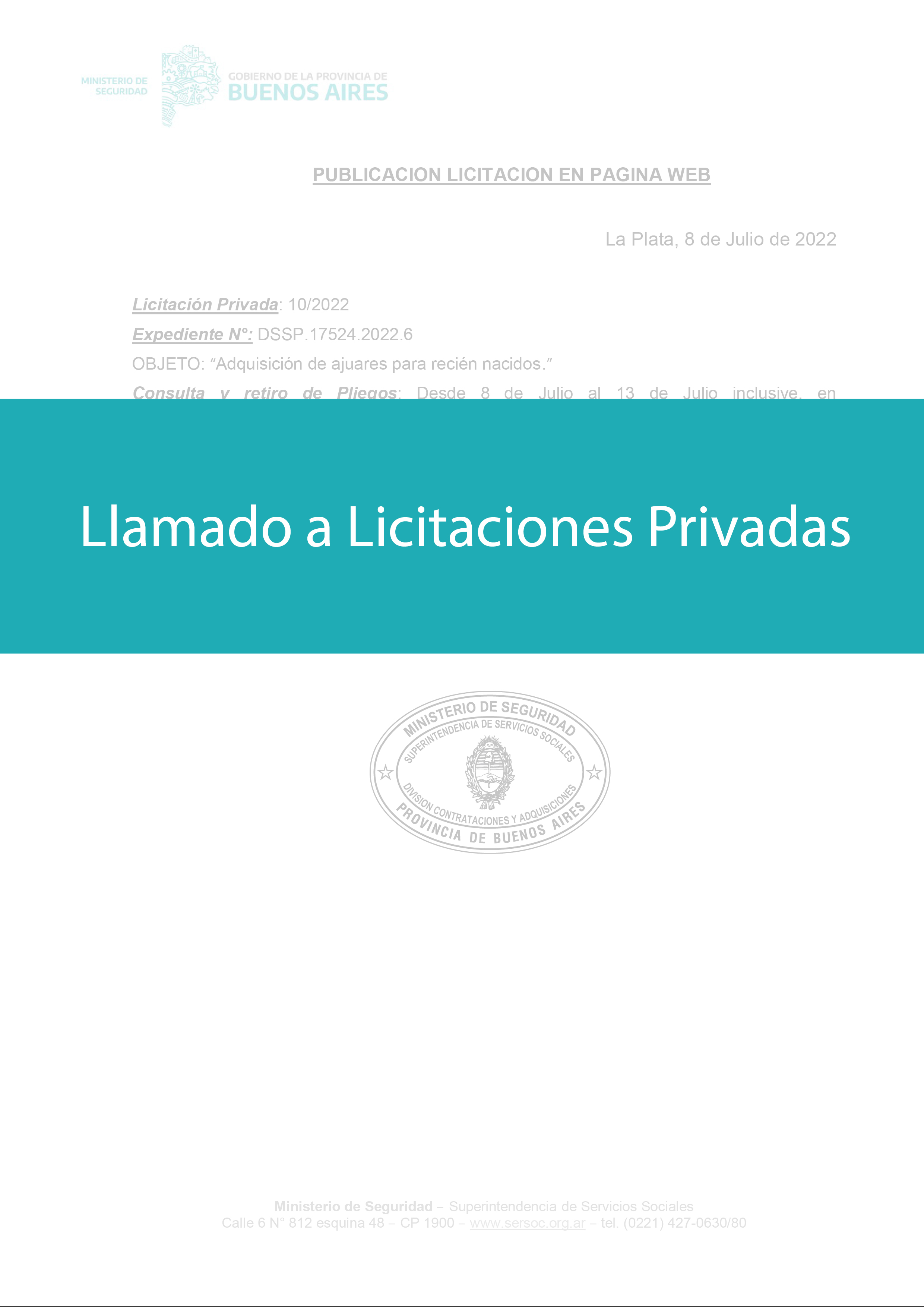 Licitación privada para adquisición de ajuares para recién nacidos