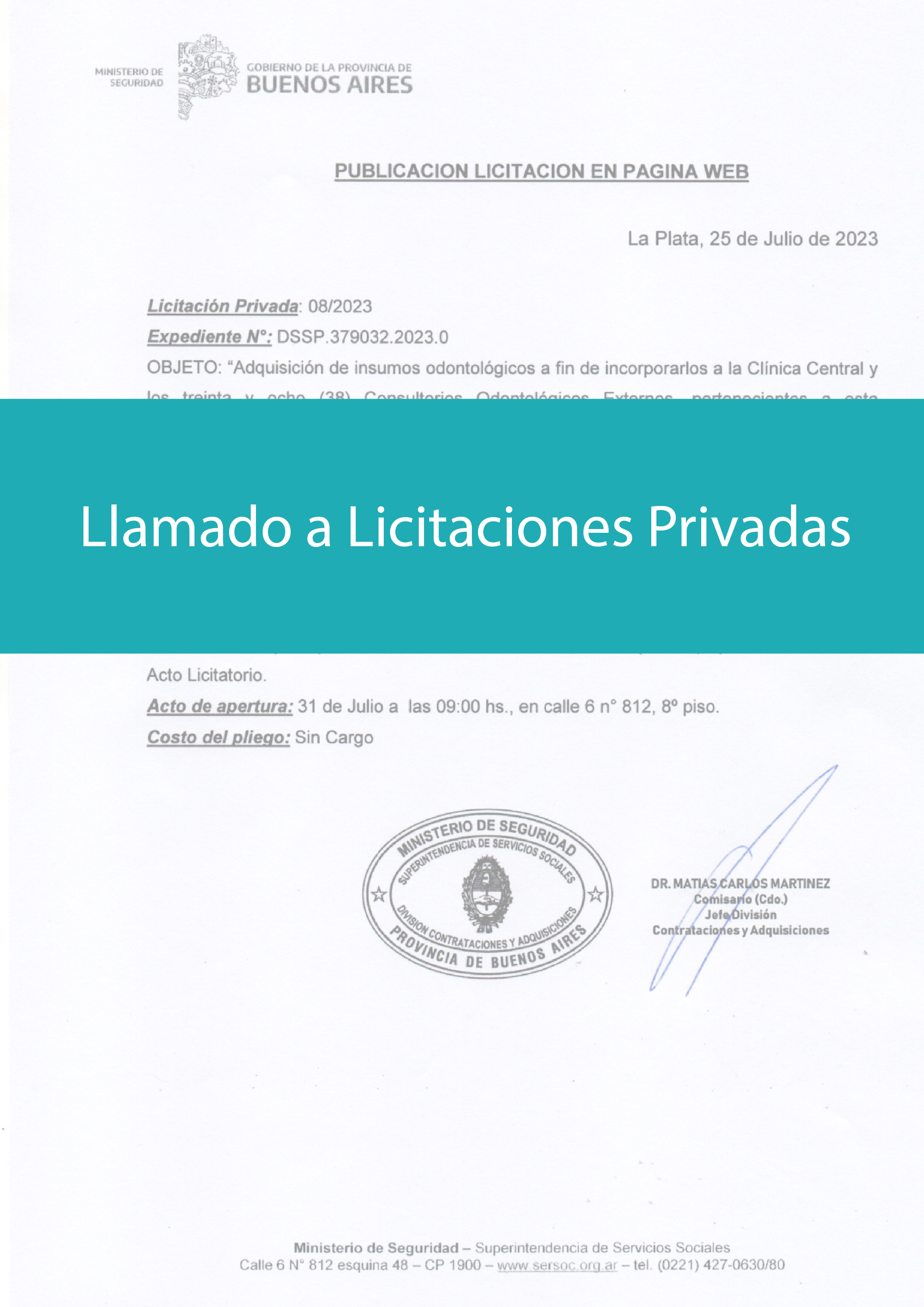 Licitación privada para adquisición de insumos odontológicos
